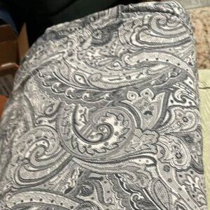 Vintage Ralph Lauren Grey Paisley King Duvet Cover with Navy Striped Trim